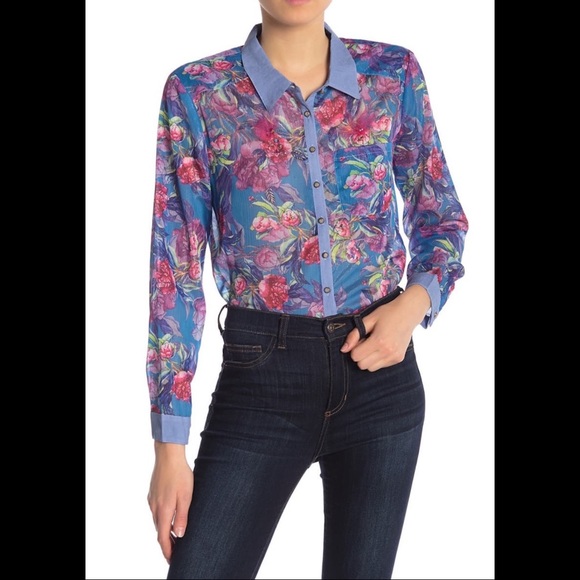 Aratta Tops - NWT $130 Aratta Beaded Floral Buttondown Shirt